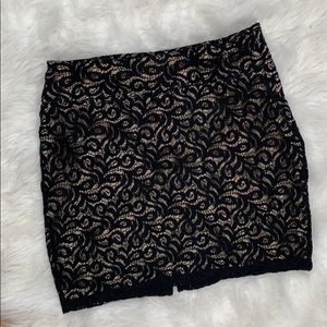 Black lace nude mini skirt